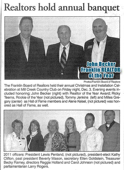 John Becker honored as REALTOR of the Year by his REALTOR Colleagues in Franklin NC